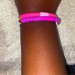 Handmade Pink & Purple & White Heishi Polymer Clay Beads Stretchy Bracelets